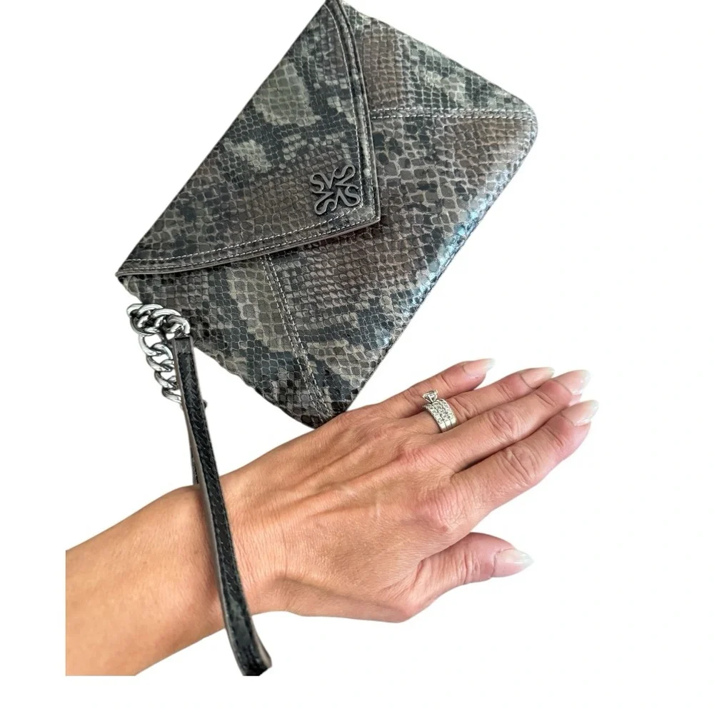Elegant Snakeskin Wristlet Clutch Purse Vegan Leather Black …